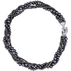 Колье Течение (Майорка темно-серая 4-6мм, фианиты; покрытие родий) 50см, Есть комплект