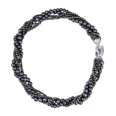 Колье Течение (Майорка темно-серая 4-6мм, фианиты; покрытие родий) 50см, Есть комплект