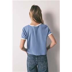 Camiseta lisa manga corta 100% algodón azul