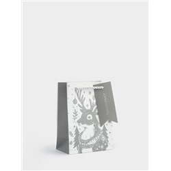 Пакет подарочный, 12х16 см, бумага, белый, Олень в шарфе, Maral grey