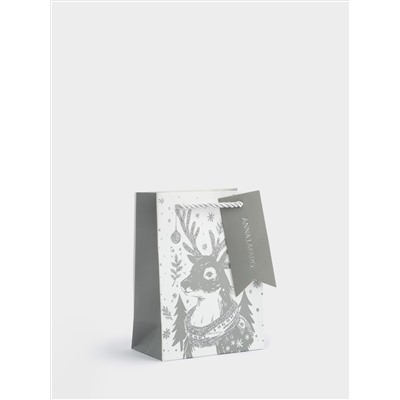 Пакет подарочный, 12х16 см, бумага, белый, Олень в шарфе, Maral grey
