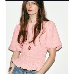 SMOCKED PUFF SLEEVE TOP