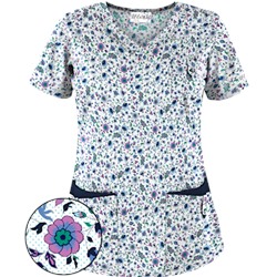 UA Ditzy Bouquet Navy Print Scrub Top
