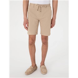 Bej Slim Fit Beli Lastikli Bağcıklı Dokuma Şort