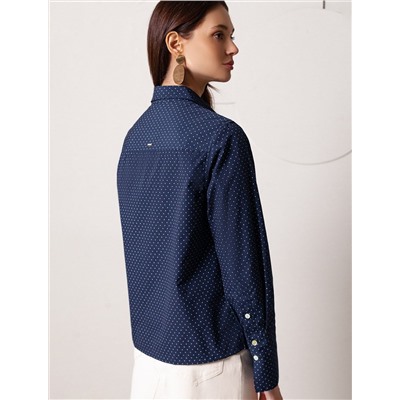 Блузка свободного силуэта в мелкий горошек из эластичного хлопка