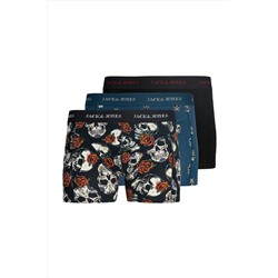 Jack & Jones Jack Jones Jacmurphy Skull Trunks 3 Pack Erkek Mavi Boxer 12283379-07