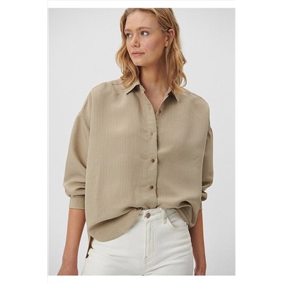 MaviLux Touch Çizgili Bej Gömlek Oversize / Geniş Kesim 1210339-83926