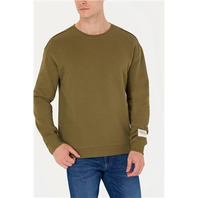Erkek Haki Bisiklet Yaka Comfort Sweatshirt