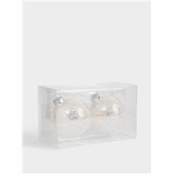 Игрушка елочная, 8 см, 2 шт, стекло/пайетки, серебристая, Шар с узором, New year