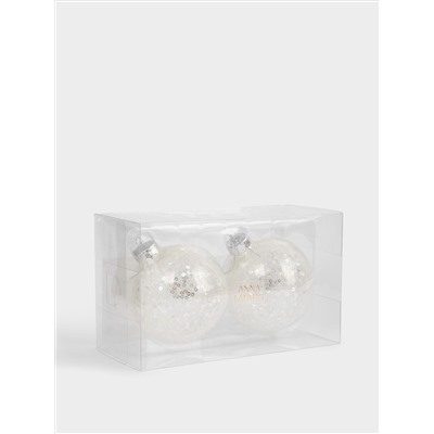 Игрушка елочная, 8 см, 2 шт, стекло/пайетки, серебристая, Шар с узором, New year