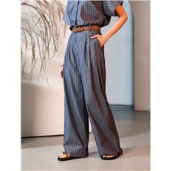 Брюки палаццо в полоску из легкого хлопкового поплина
