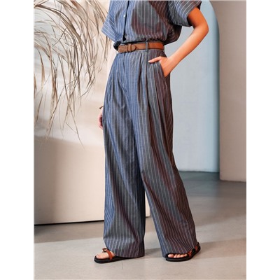 Брюки палаццо в полоску из легкого хлопкового поплина