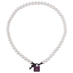 Колье (Майорка белая 8мм, фианит фуксия; покрытие черный родий) 45см, Есть комплект