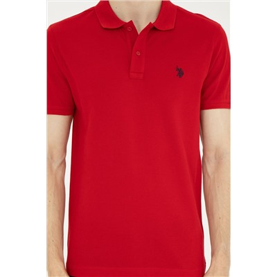 Erkek Slim Fit Polo Yaka Kırmızı Basic Tişört