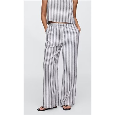Mid Rise Linen-Blend Pull-On Wide-Leg Pants