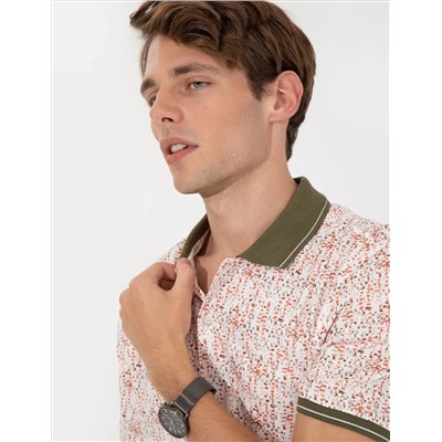 Haki Regular Fit Desenli Polo Yaka Tişört