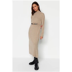 TRENDYOL MODEST Bej Aksesuar Detaylı Triko Elbise TCTAW24EB00033