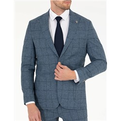 Ekose Açık Lacivert Slim Fit Takım Elbise