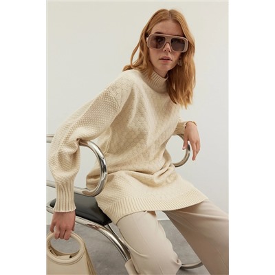 TRENDYOL MODEST Taş Dik Yaka Petek Desenli Örgü Triko Kazak TCTAW24AK00020