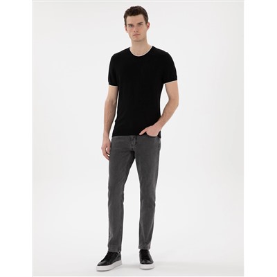 Siyah Slim Fit Bisiklet Yaka Triko Tişört