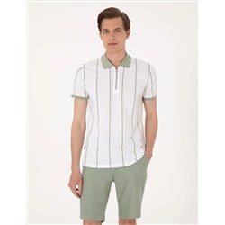 Çağla Yeşili Çizgi Detaylı Slim Fit Polo Yaka Tişört