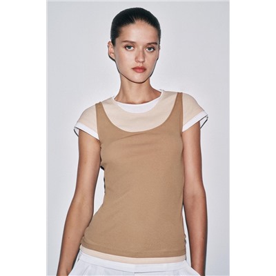 CONTRAST LAYERED T-SHIRT