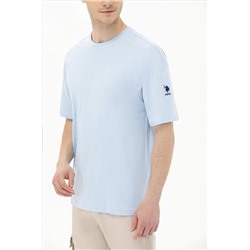 Erkek Açık Mavi Oversize Bisiklet Yaka Tişört