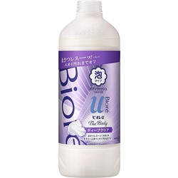 Kao Biore U Мыло-пенка для душа Foaming Body Wash Deep Clear Глубокое очищени, аромат луговые травы, сменная бутылка с крышкой 450 мл