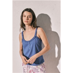 Camiseta tirantes volantes algodón azul