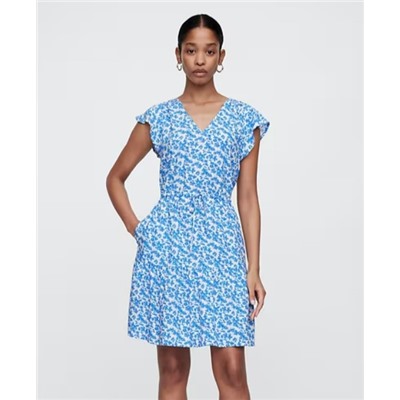 Flutter Sleeve Tie-Waist Mini Dress