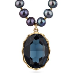 Колье Сияние (кристаллы SW темно-синие, жемчуг бензин 8-9мм; золото) 43-48см, Есть комплект