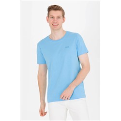 Erkek Turkuaz Basic Bisiklet Yaka Tişört