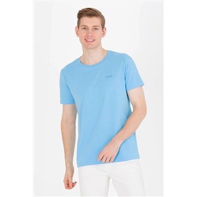 Erkek Turkuaz Basic Bisiklet Yaka Tişört