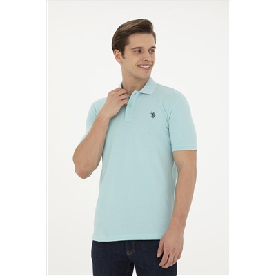 Erkek Slim Fit Polo Yaka Su Yeşili Basic Tişört