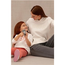 Kız Çocuk Ekru Basic Kapüşonlu Sweatshirt