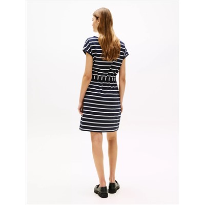 Belted Stripe Stretch T-Shirt Dress