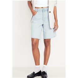 Mid-Rise Baggy Cut-Off Jean Bermuda Shorts -- 9-inch inseam