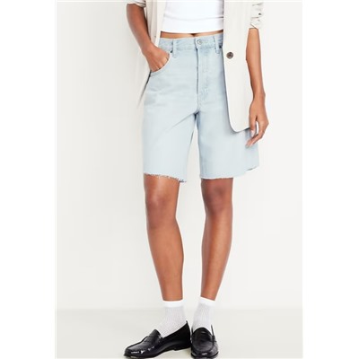 Mid-Rise Baggy Cut-Off Jean Bermuda Shorts -- 9-inch inseam
