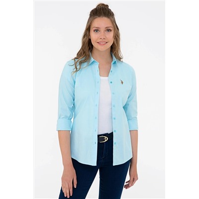 Kadın Turkuaz Uzun Kollu Basic Gömlek