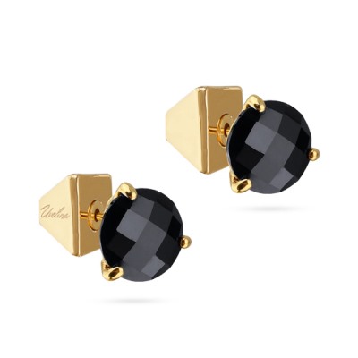 Пусеты (агат 10мм черный; покрытие золото), Есть комплект