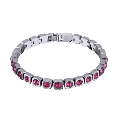 Браслет Теннис (кристаллы SW фуксия 4мм; покрытие родий) 17-19см, Есть комплект