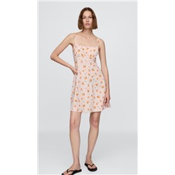 Linen-Blend Shirred Bodice Mini Dress