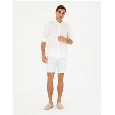 Mavi Slim Fit Dokuma Şort