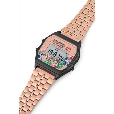 Aqua Di Polo 1987 Unisex Rose Gold Retro Çiçek Desenli Dijital Kol Saati Apwa034003