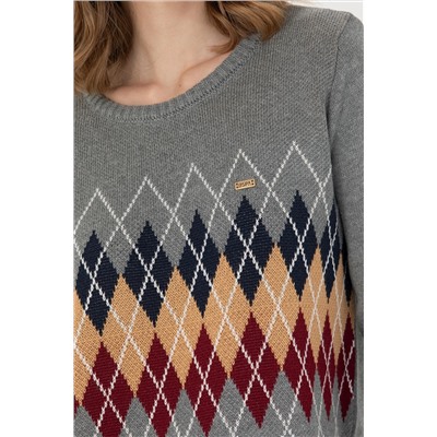 Kadın Gri Melanj Bisiklet Yaka Kazak