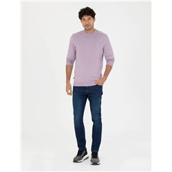 Koyu Lila Slim Fit Bisiklet Yaka Basic Triko Kazak