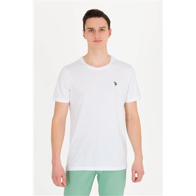 Erkek Beyaz Basic Bisiklet Yaka Tişört