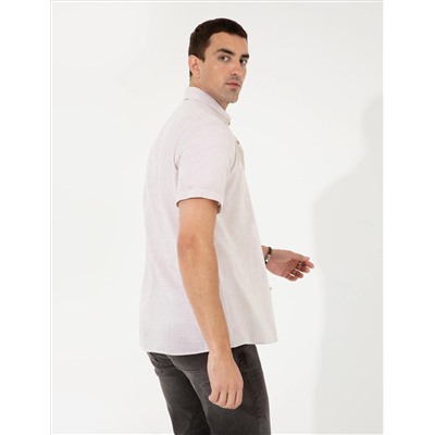 Bej Regular Fit Kısa Kollu Gömlek