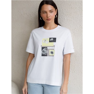 Свободная футболка с принтом из премиального хлопка с эластаном