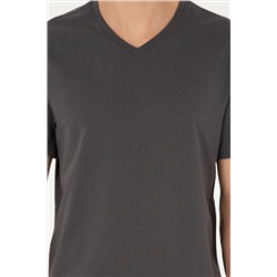 Erkek Regular Fit V Yaka Antrasit Basic Tişört